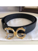 Dolce&Gabbana Reversible Calfskin Belt 30mm with DG Buckle Black/Gold/Grey 2019
