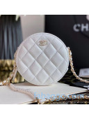 Chanel Quilted Leather Round Clutch with Chain and Pearl CC Charm AP0888 White 2020