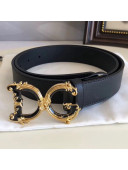Dolce&Gabbana Reversible Calfskin Belt 30mm with DG Buckle Black Leather 2019