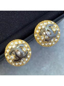 Chanel Crystal Round Stud Earrings Gold/Silver 2019