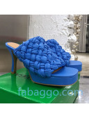 Bottega Veneta Board Woven Lambskin Platform Sandals 100mm Heel Royal Blue 2020