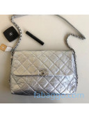 Chanel Crinkled Leather Flap Bag All Silver 2020
