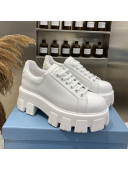 Prada Calfskin Platform Sneakers All White 2021