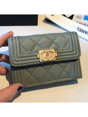 Chanel Grained Leather Fold Boy Small Flap Wallet A84432 Dark Green 2019