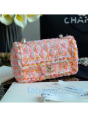 Chanel Tweed Sequins Classic Small Flap Bag Orange/White/Pink 2020