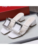 Roger Vivier Calfskin Square Buckle Heel Slide Sandals White 2021