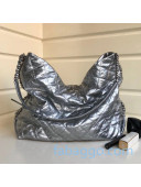 Chanel Crinkled Leather Maxi Hobo Bag All Silver 2020