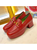 Gucci Leather Platform Loafer with Horsebit 565365 Red 2019
