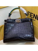 Fendi Peekaboo Mini Crocodile Embossed Calfskin Top Handle Bag Black 02 2019