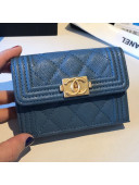 Chanel Grained Leather Fold Boy Small Flap Wallet A84432 Dark Blue 2019