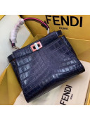 Fendi Peekaboo Mini Crocodile Embossed Calfskin Top Handle Bag Blue 02 2019