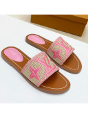 Louis Vuitton Lock It Raffia Flat Slide Sandals Pink 2021