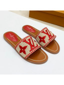 Louis Vuitton Lock It Raffia Flat Slide Sandals Red 2021