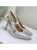 Dior J'Adior Slingback High-Heel Pumps in Braided Metallic Silver Lambskin 2020