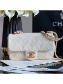 Chanel Quilted Calfskin Flap Bag with Pearl and Chain Strap AS2210 White 2020