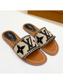 Louis Vuitton Lock It Raffia Flat Slide Sandals Black 2021