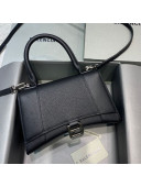 Balenciaga Hourglass Small Top Handle Bag in Litchi-Grained Calfskin Black/Silver 2020