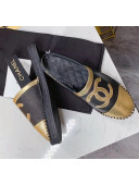 Chanel Lambskin Espadrilles Mules Sandals Black/Gold 2020