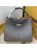 Fendi Peekaboo X-Lite Medium Grained Leather Top Handle Bag Grey 2019