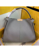 Fendi Peekaboo X-Lite Large Grained Leather Top Handle Bag Grey 2019