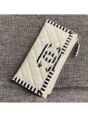 Chanel Calfskin Stripes Trim Wallet A80069 White 