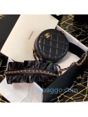Chanel Romance Quilted Lambskin Round Clutch with Chain and Ruffled Strap AP1894 Black 2020