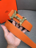 Hermes Litchi Grained Calfskin Belt 4 cm with H Buckle Orange 2021