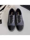 Chanel Pearl Fabric Sneakers Navy Blue 2020