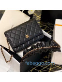 Chanel Romance Quilted Lambskin Wallet with Chain WOC and Ruffled Strap AP1814 Black 2020