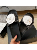 Chanel Tweed Camellia Flat Slide Sandal Black 01 2020