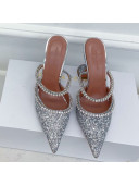 Amina Muaddi Sequins Crystal Strap Mules 9.5cm Silver 2021 19