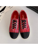 Chanel Pearl Fabric Sneakers Red 2020