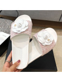 Chanel Tweed Camellia Flat Slide Sandal Pink 2020