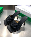 Bottega Veneta Quilted Lambskin Square High-Heel Sandals Black 17 2021