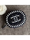 Chanel Calfskin Stripes Trim Classic Zipped Coin Purse Blue