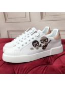 Dolce & Gabbana PORTOFINO Sneakers In Calfskin With Patch White/Guitar 2020(For Women and Men)