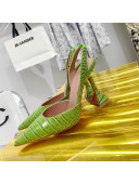 Amina Muaddi Crocodile Embossed Leather Sandals 9.5cm Green 02 2021 