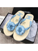 Chanel Rubber Camellia Thong Slides Sandals Light Blue 2020