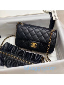 Chanel Romance Quilted Lambskin Small Flap Bag with ruffled Strap AS2204 Black 2020