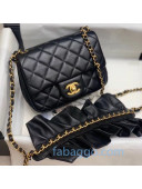Chanel Romance Quilted Lambskin Mini Flap Bag with ruffled Strap AS2203 Black 2020