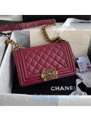 Chanel Quilted Calfskin Small Boy Flap Bag with Stone CC Charm A67085 Burgundy 2020