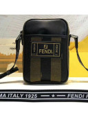 Fendi Messenger Bag in Leather and Fabric For Men Black/Kahki 2018