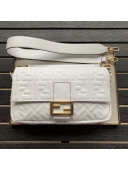 Fendi Baguette Large FF Logo Lambskin Flap Bag White 2019
