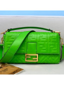 Fendi Baguette Large FF Logo Lambskin Flap Bag Green 2021