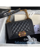 Chanel Quilted Calfskin Small Boy Flap Bag with Stone CC Charm A67085 Black 2020