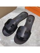Hermes Roulis Calfskin Flat Slide Sandals All Black 2021