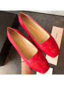 Chanel Lambskin Square Top Open Flat Ballerinas Red 2019