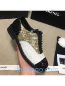 Chanel Sequins and Patent Calfskin Lace-ups Shoes G36208 Gold/White/Black 2020