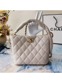 Chanel Quilted Lambskin Bucket Bag with Twist Top Handle AS2042 White 2020