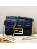 Fendi Baguette Mini FF Logo Lambskin Flap Bag Navy Blue 2021